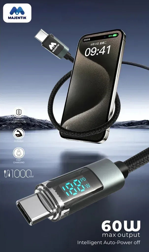 Majentik Led Fast Charging Cable 60W Type-C To Type-C - Three