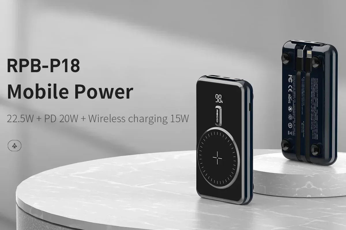 RECCI Wireless Charging Magnetic PowerBank RPB-P18 - Three
