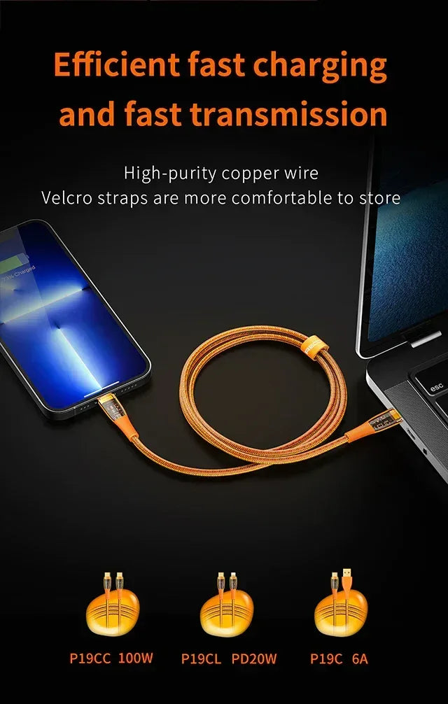 Recci Type-c To Type-c 100W Fast Charging Cable RTC-P19CC - Three