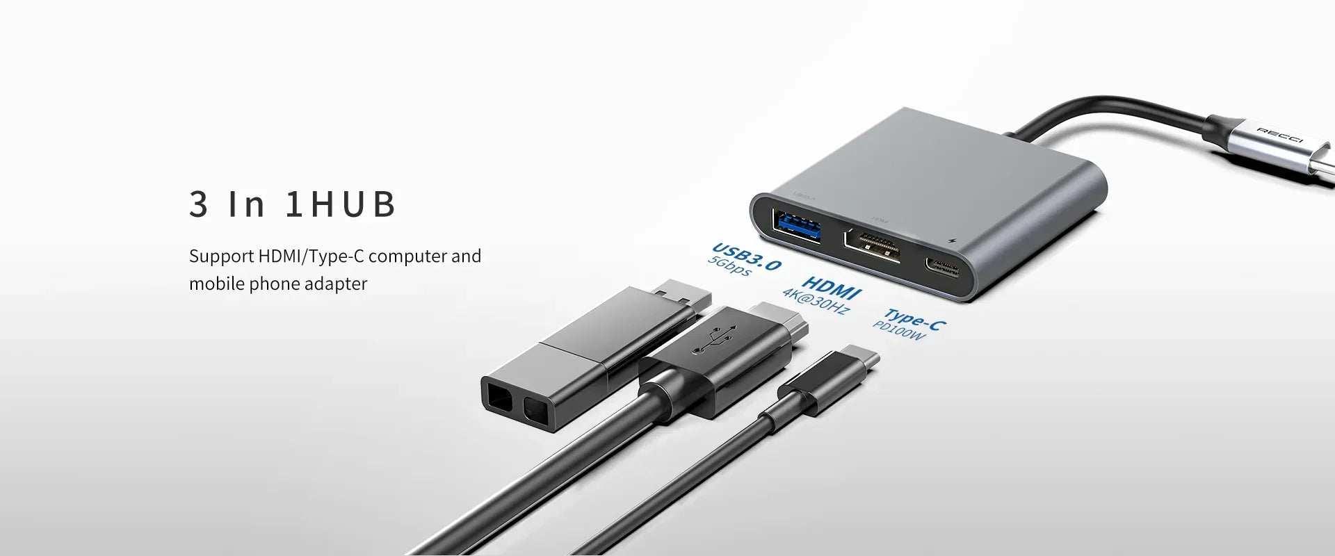 Recci Hub 3 in 1 PD-100W RHO5 - Three