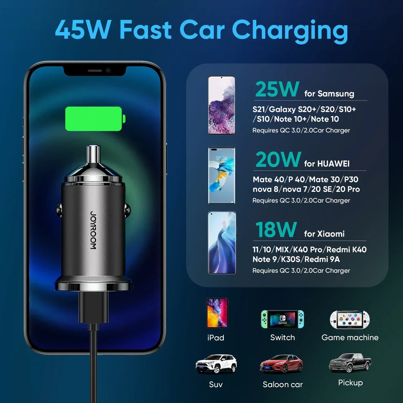 Joyroom Mini fast car charger 45W - Three