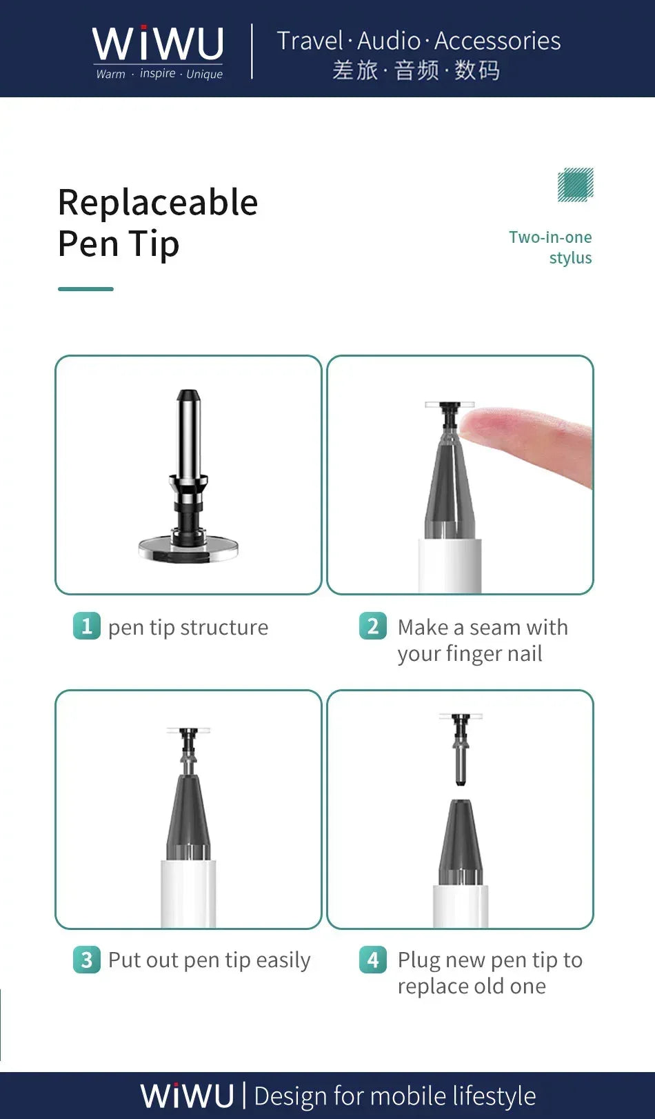 Wiwu Pencil Passive Stylus 2 in 1 - Three