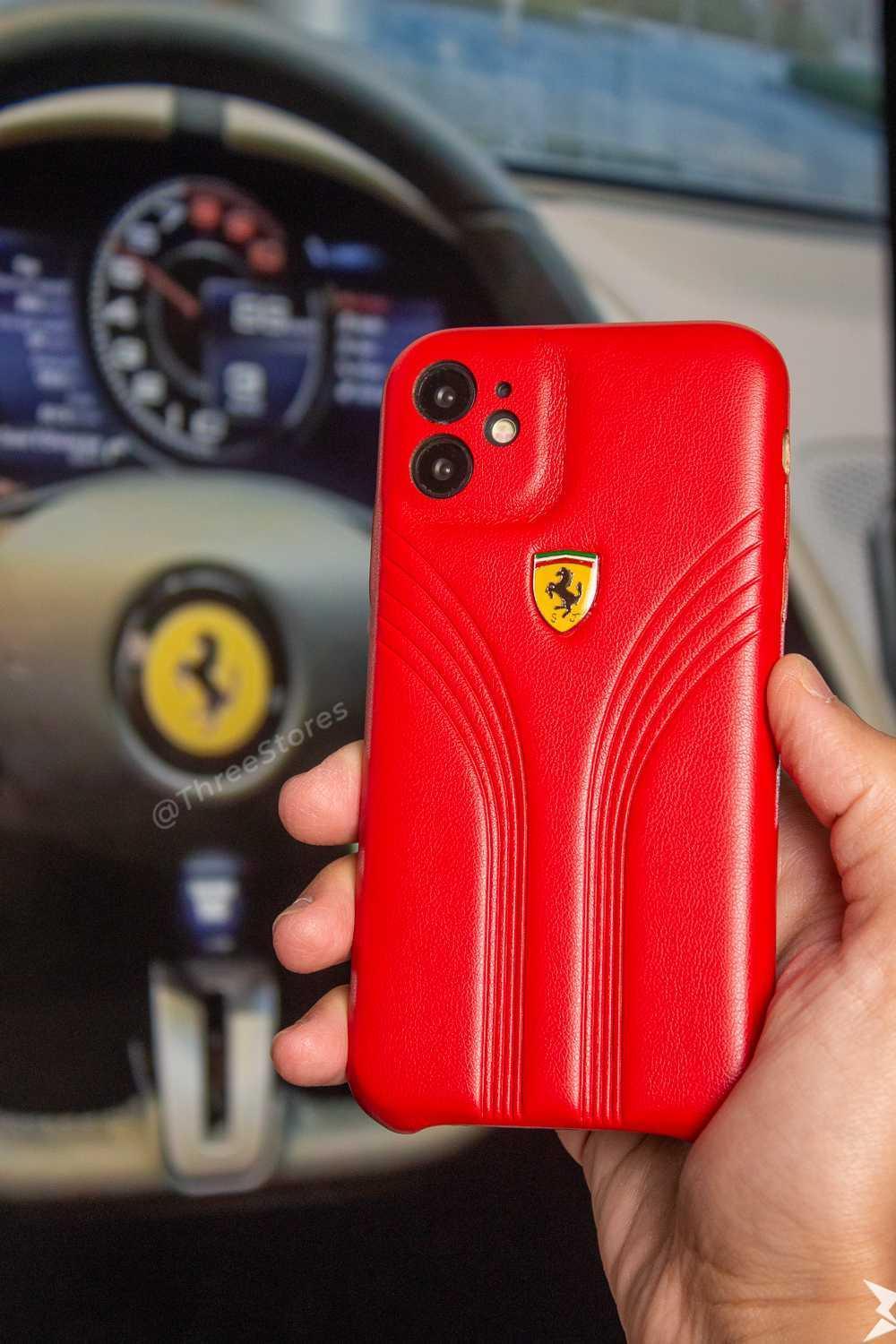 Ferrari Leather Case iPhone 12 - Three