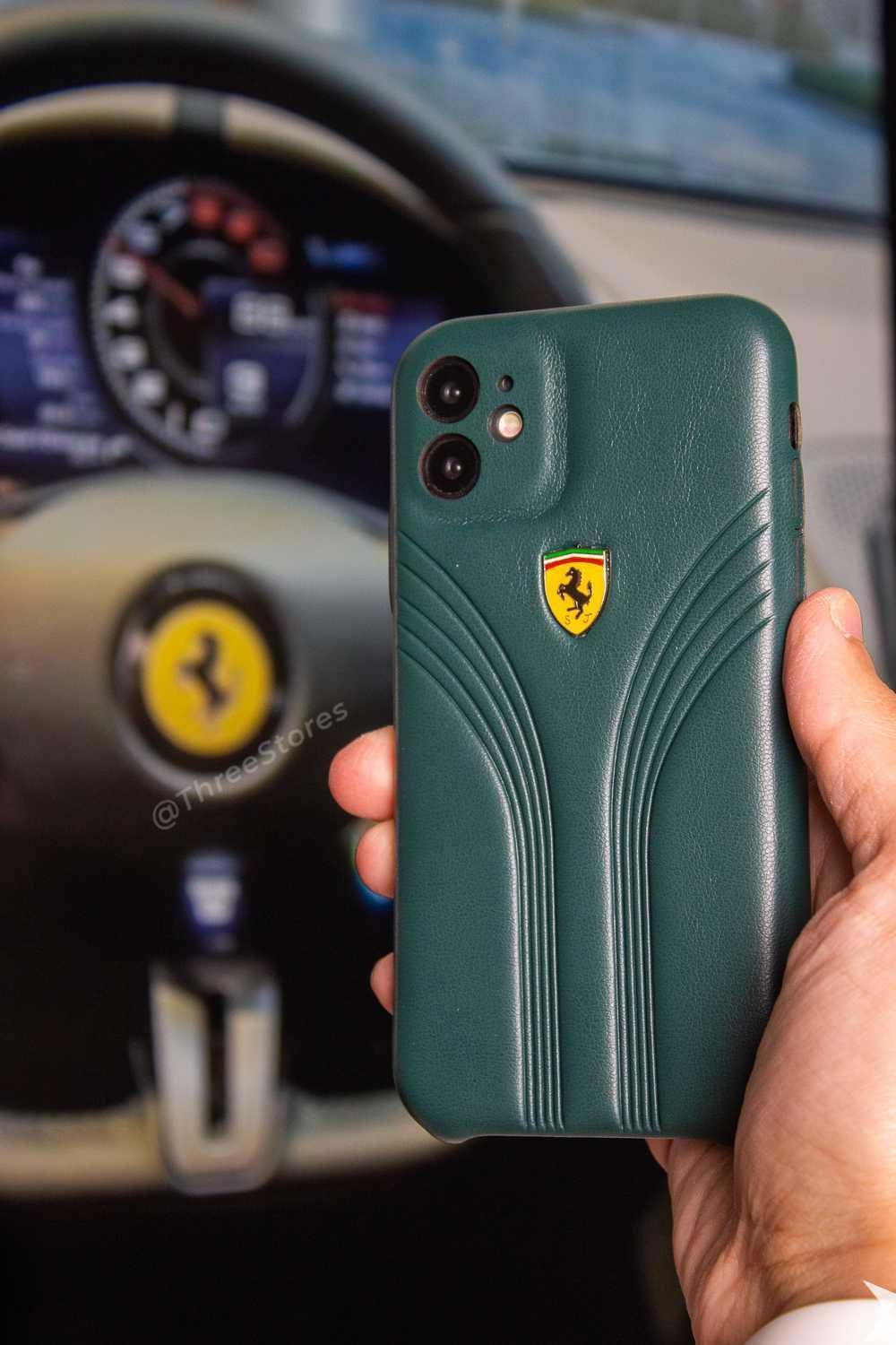 Ferrari Leather Case iPhone 12 - Three