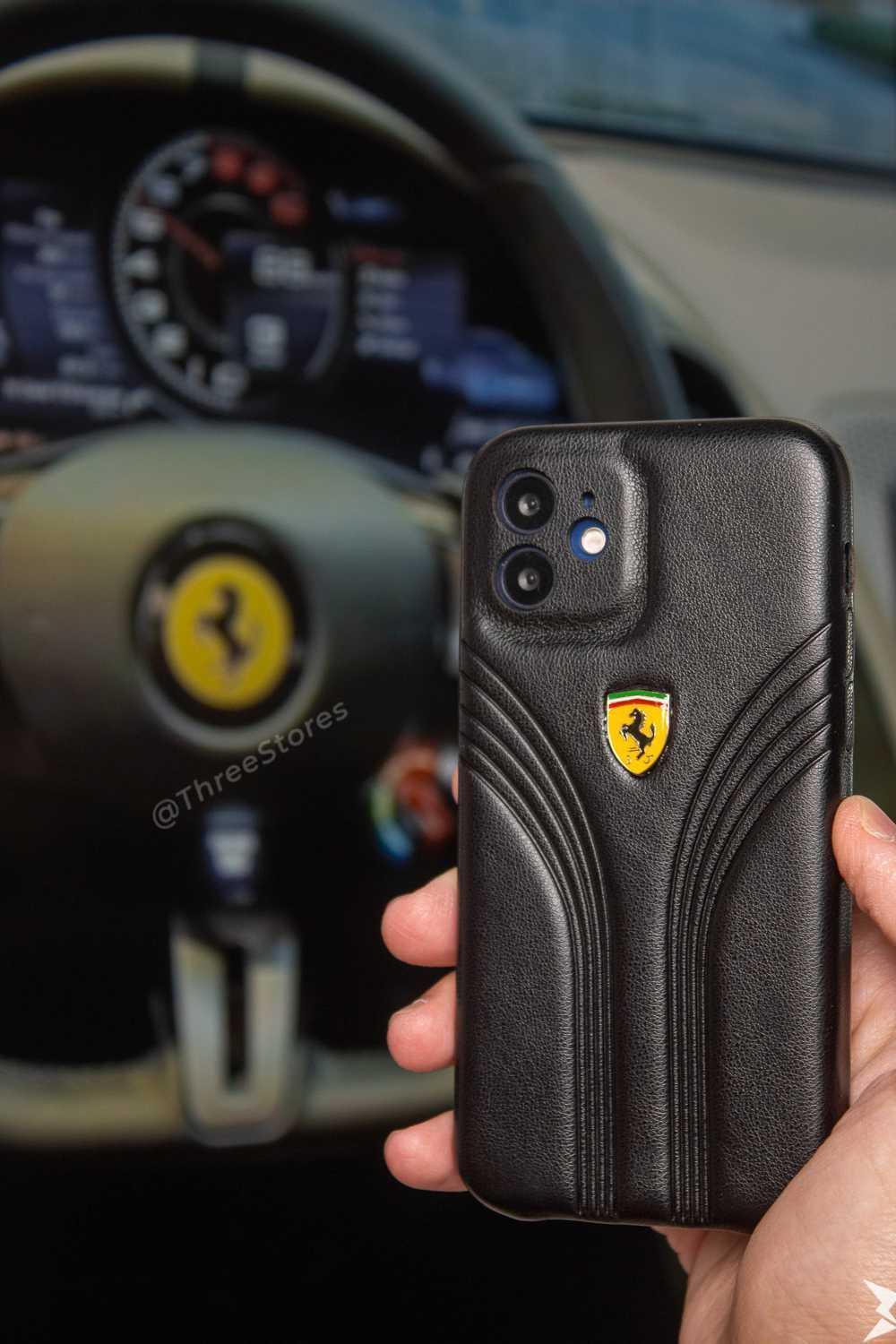 Ferrari Leather Case iPhone 12 - Three
