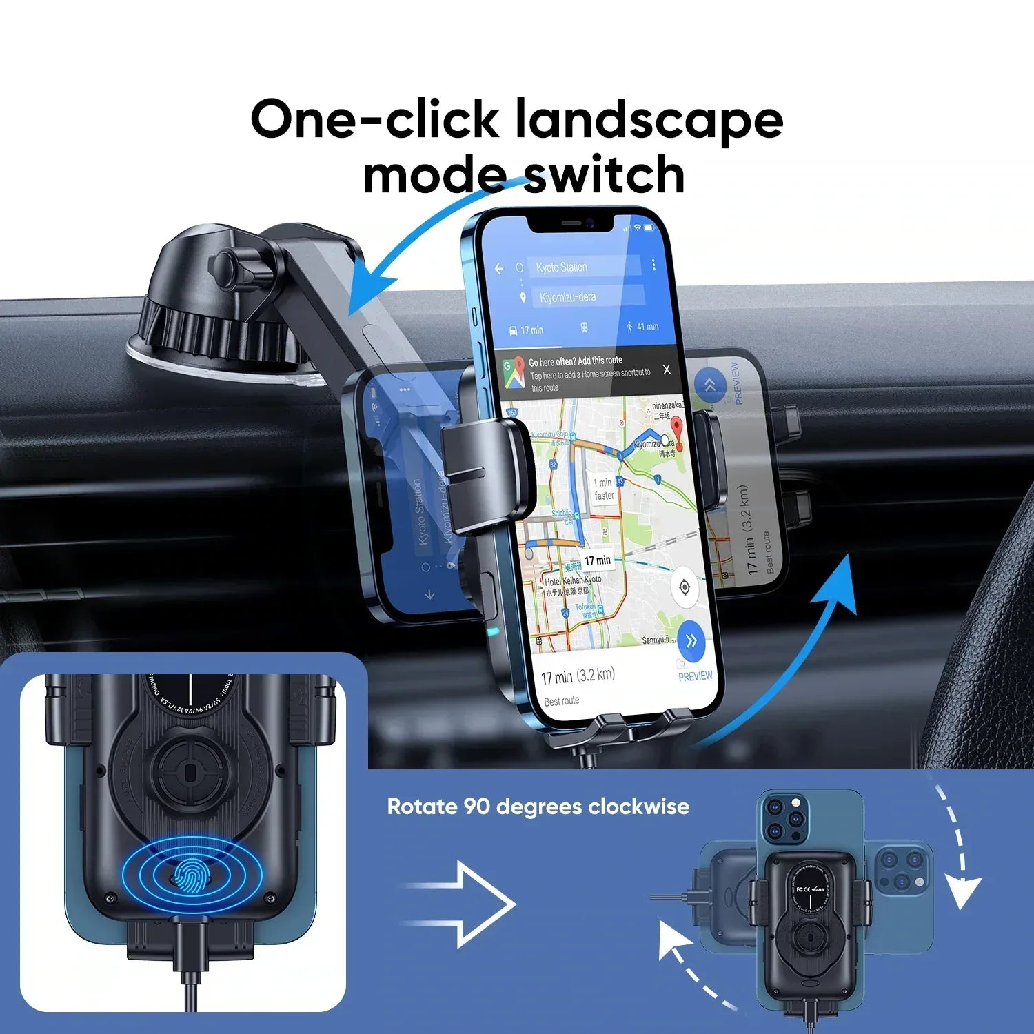 JoyRoom Electric Rotary Wireless Car Charger Holder - Three