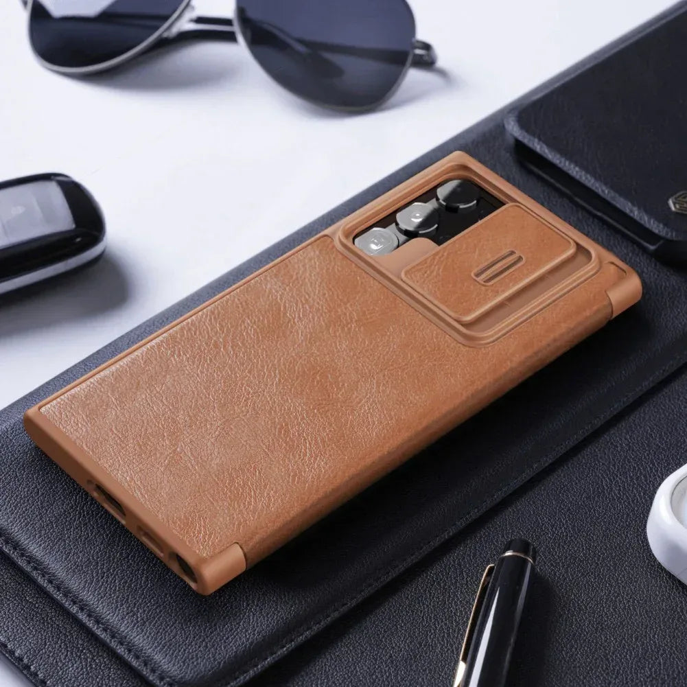 Nillkin Qin Pro Series CamShield Leather case S22 Ultra - Three
