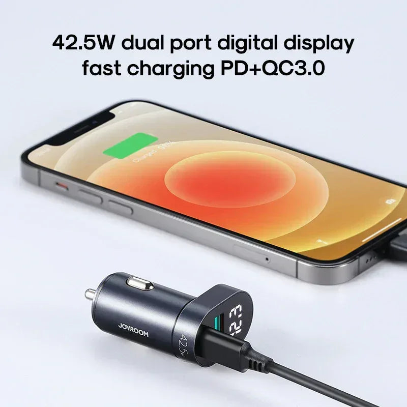 Joyroom Dual Port Fast Car Charger with LED Display C-A17 - Three