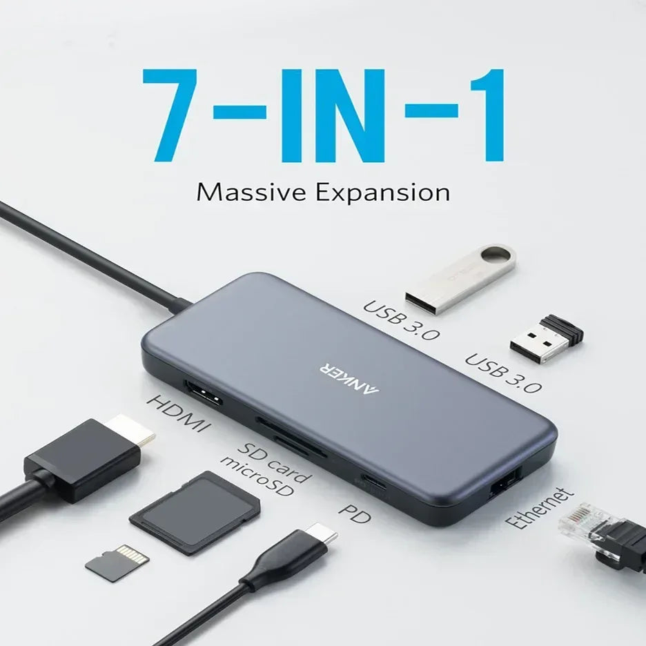 Anker PowerExpand+ 7-in-1 USB-C PD Ethernet Converter - Three