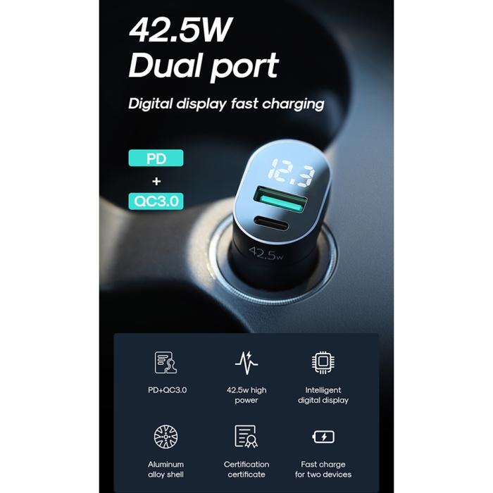 Joyroom Dual Port Fast Car Charger with LED Display C-A17