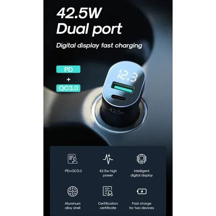 Joyroom Dual Port Fast Car Charger with LED Display C-A17 - Three