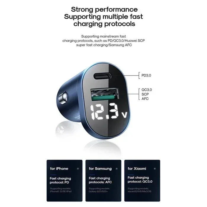 Joyroom Dual Port Fast Car Charger with LED Display C-A17 - Three