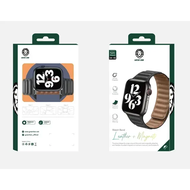 Green Lion Leather Link Watch Strap 42mm/44mm/45mm - Three