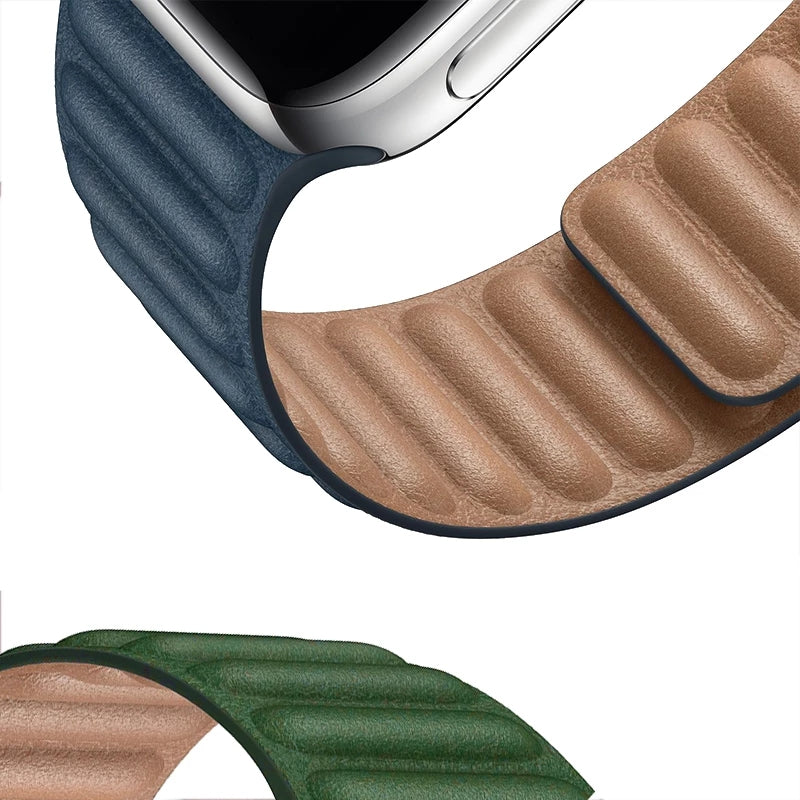 Green Lion Leather Link Watch Strap 42mm/44mm/45mm