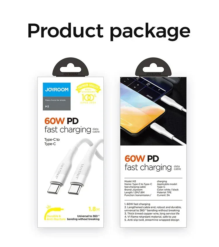 Joyroom Type-C To Type-C 60W Fast Charging Cable M3 - Three