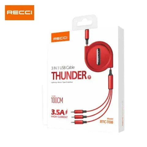 Recci 3 in 1 USB Cable Thunder RTC-T08 - Three