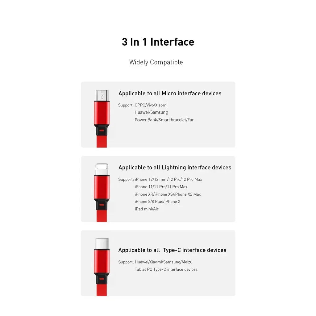 Recci 3 in 1 USB Cable Thunder RTC-T08 - Three