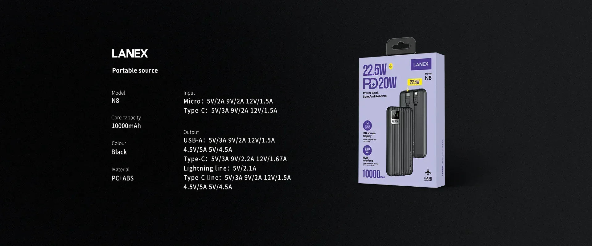 Lanex Fast Charging Power Bank 10000 N8 - Three