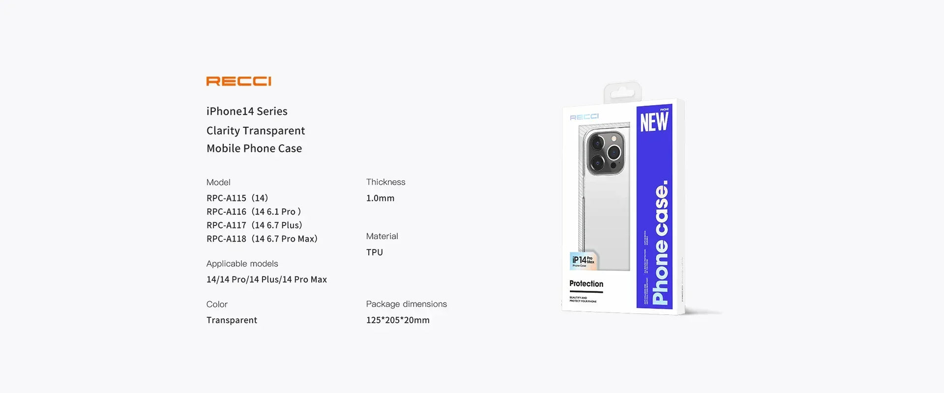 Recci Anti-Shock Clear Case iPhone 14 Pro Max - Three