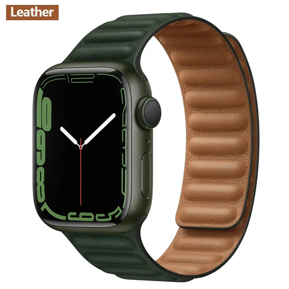 Green Lion Leather Link Watch Strap 42mm/44mm/45mm - Three