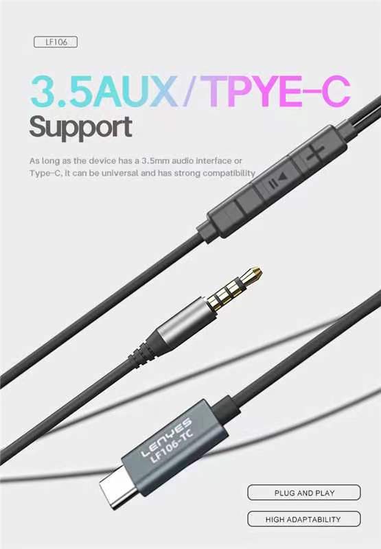 Lenyes Type-C 14mm HiFi Mic Wired Earphones LF106