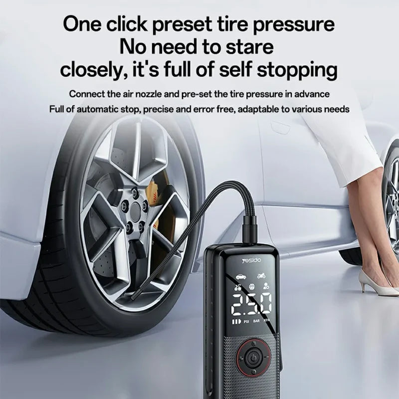 YESIDO Smart Wireless Tire Inflator Air Compressor 85W 5000mAh VC17