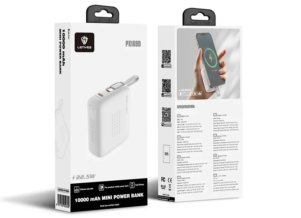 Lenyes 10000mAh 22.5W Built-In Type-C Cable Digital Display Power Bank PX169D