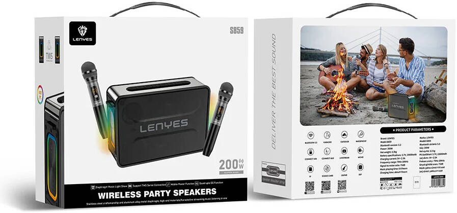 Lenyes Bluetooth 5.3 200W Dual-Mic RGB Karaoke Speaker S859