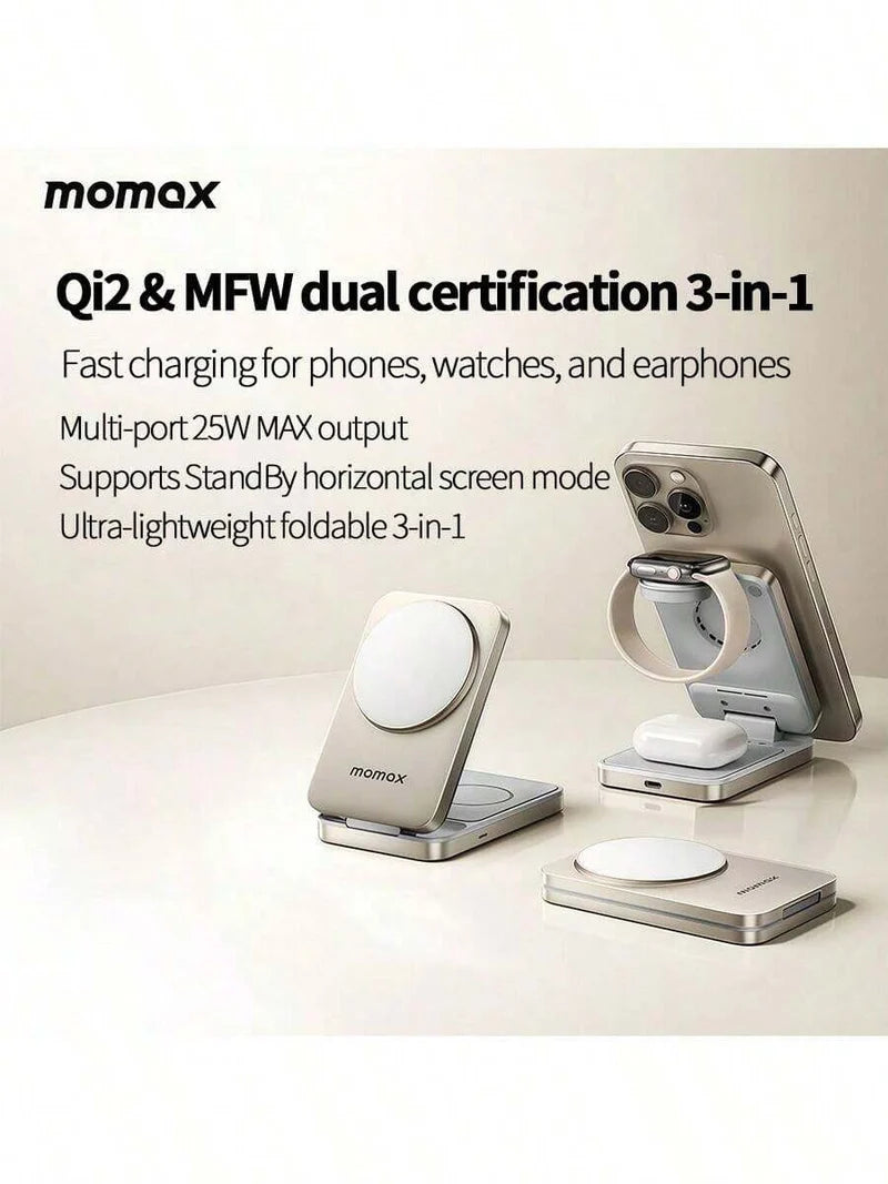 Momax 1-Charge Q.Port² Qi2 25W 3-in-1 Magnetic Wireless Charging Stand