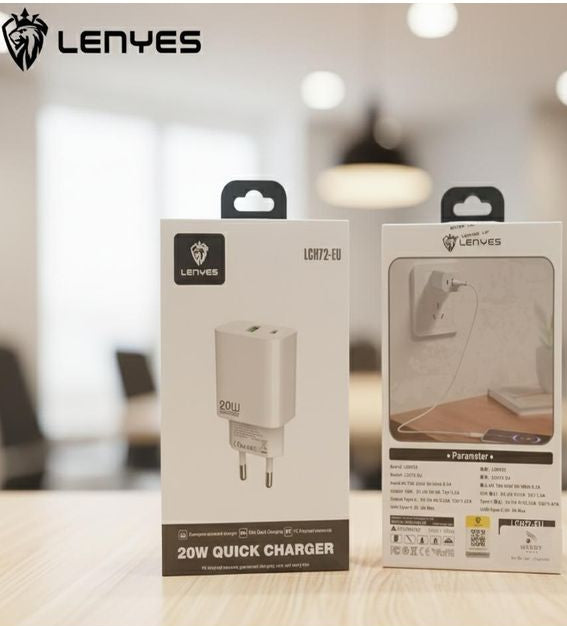 Lenyes 20W PD USB-A Type-C Dual-Port Wall Charger with Type-C to Type-C Cable LCH72-EU