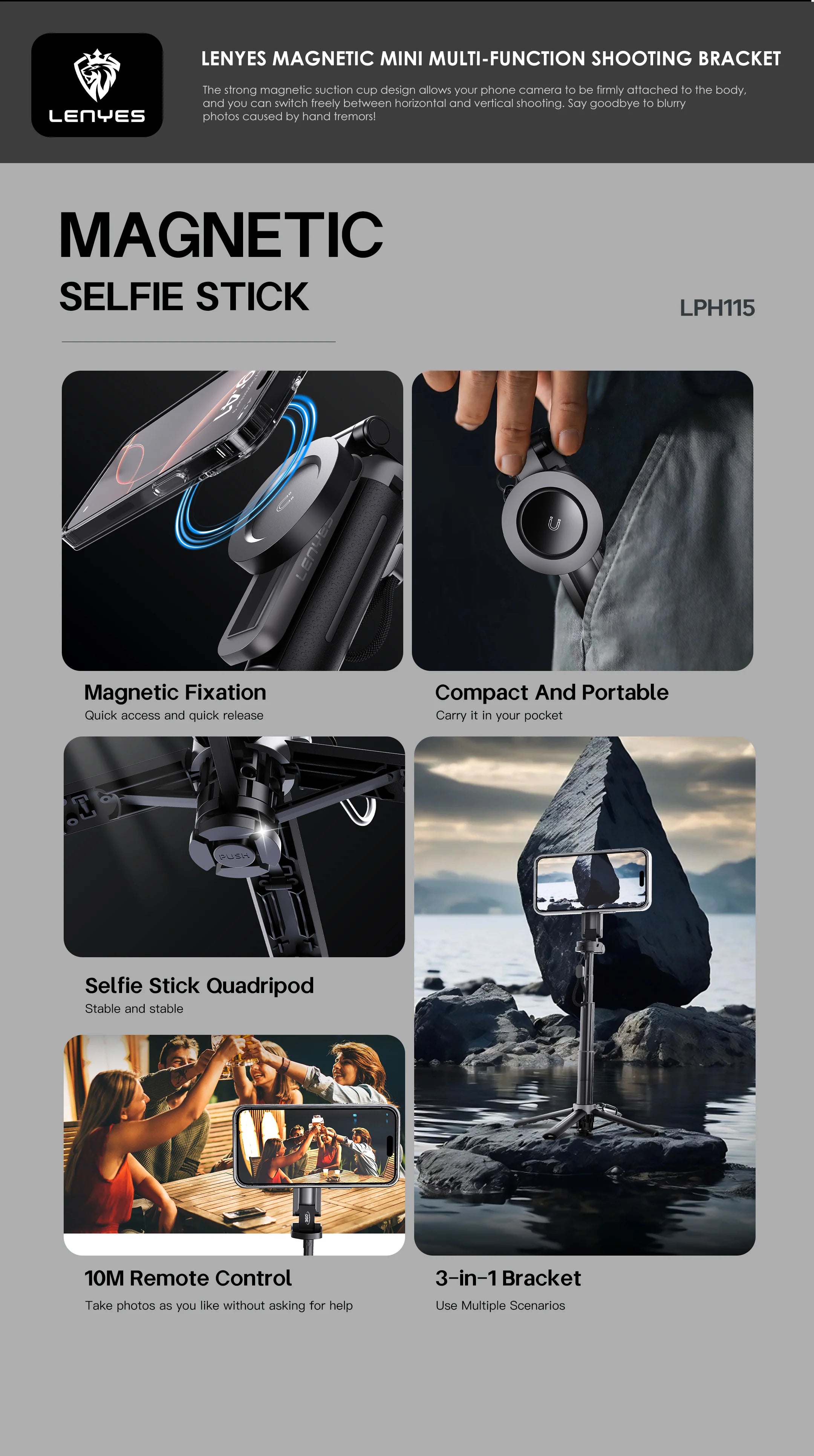 Lenyes 3-in-1 MagSafe Mini Tripod Selfie Stick LPH115