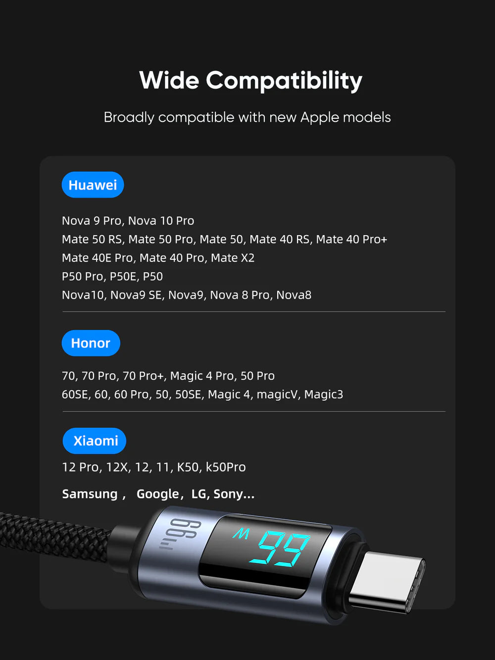 Joyroom Prism Series 66W USB-A to Type-C Digital Display Fast Charging Data Cable 1.2m S-AC066A16