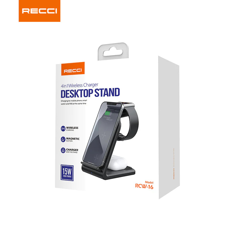 Recci 4 In 1 Desktop Stand Wireless Charger RCW-16