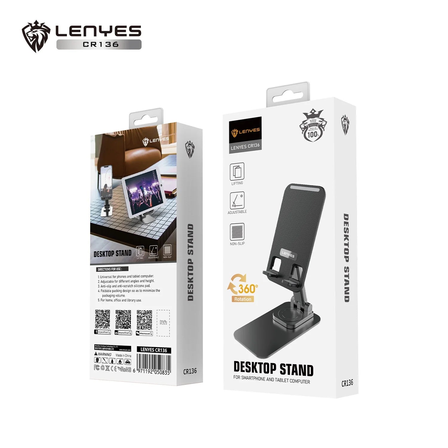 Lenyes 360-Degree Foldable Phone Tablet Stand CR136