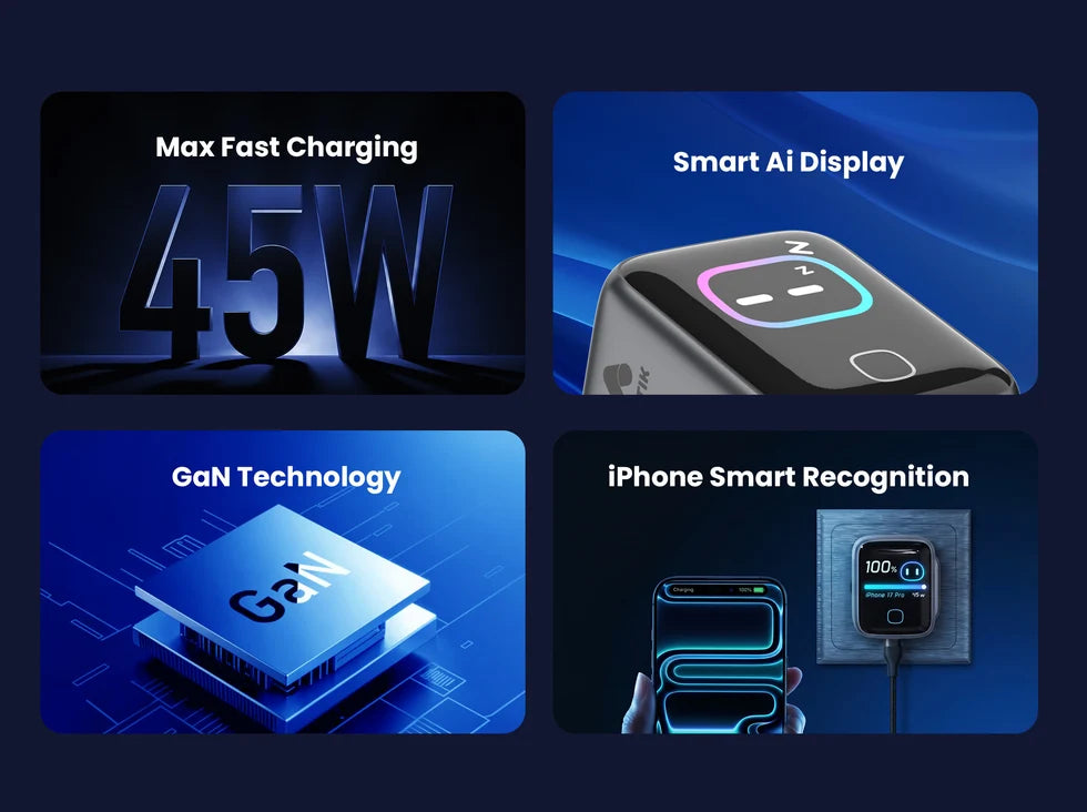 MAJENTIC Ai Screen Display 45W GaN Charger