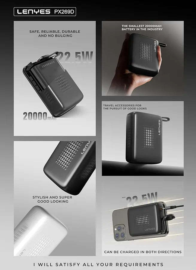 Lenyes 20000mAh 22.5W Built-In Type-C Cable Power Bank PX269D