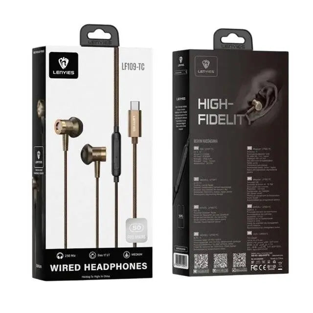 Lenyes Type-C HiFi Bass HD Mic Wired Earphones LF109-TC