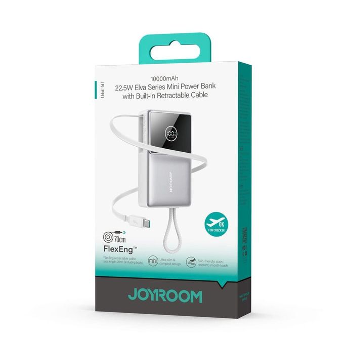 JOYROOM 22.5 W 10000mAh Power Bank With Built-in Retractable USB-C JR-PR1