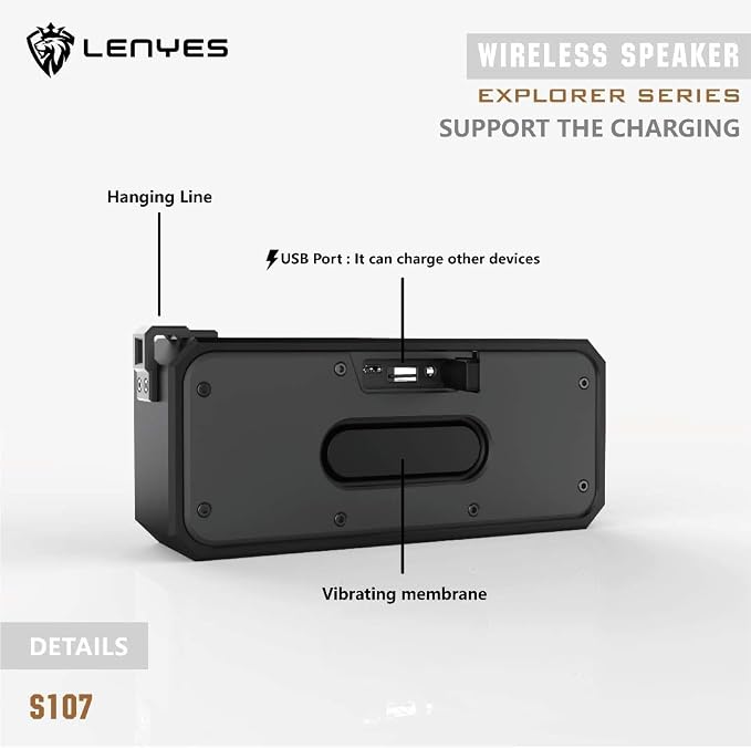 Lenyes Bluetooth 5.3 20W IPX6 Portable Speaker S107