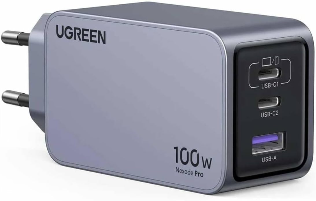 UGREEN Nexode Pro 100W 3-Port GaN Fast Charger with 100W USB-C Cable - Grey