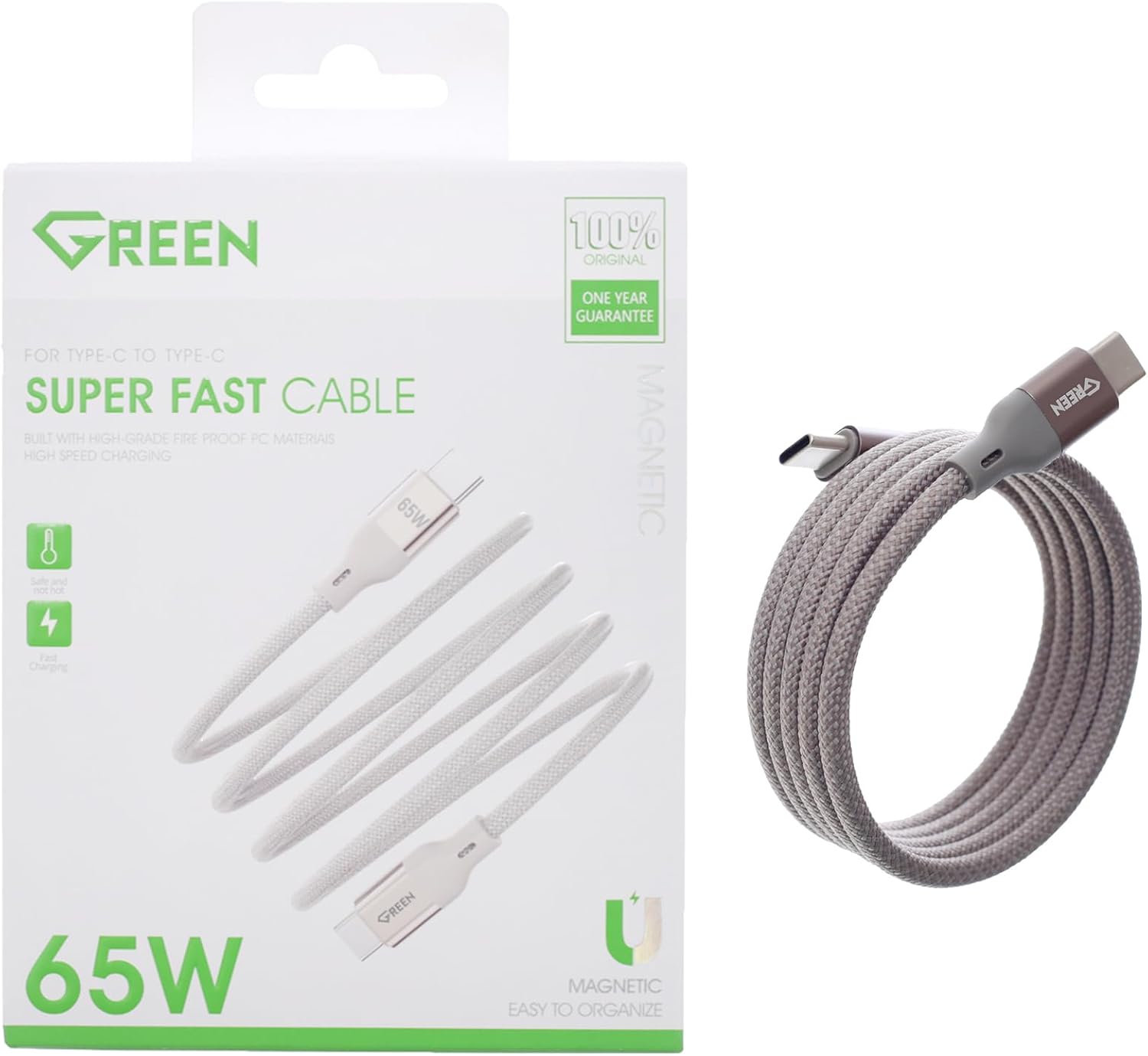 GREEN Magnetic Super Fast Charge 65W Cable Type-C To Type-C GE-C085