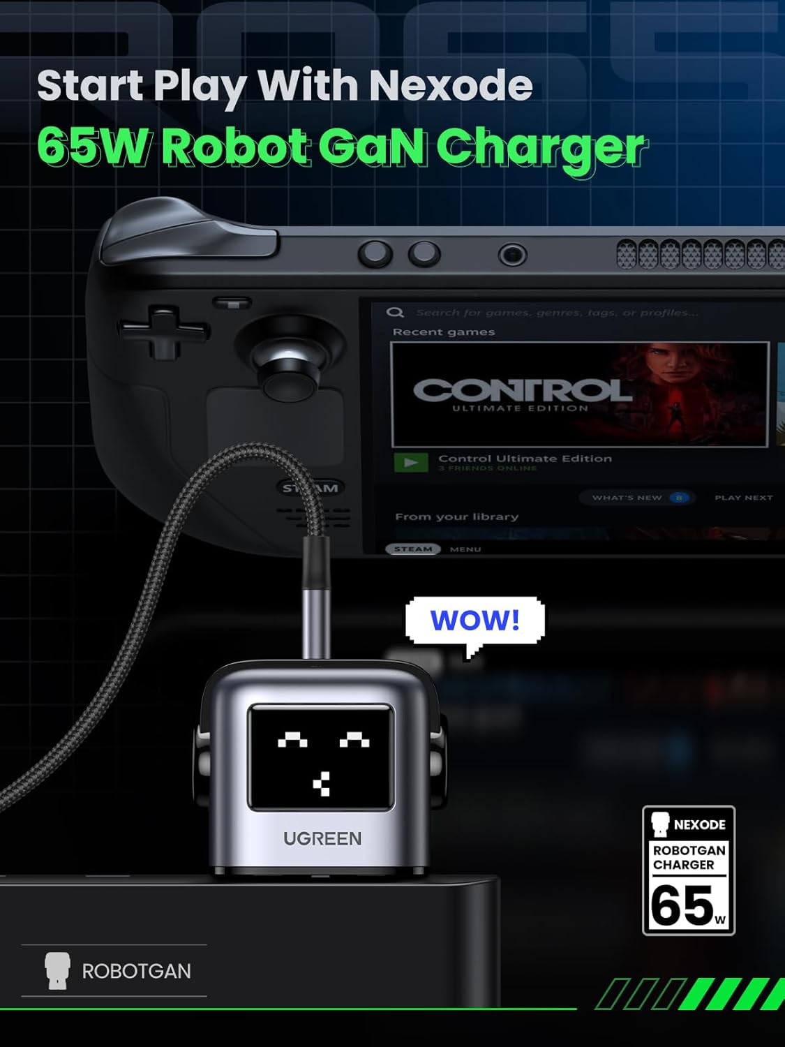 UGREEN 65W USB-C Fast Charger (3-Port) with LED Display