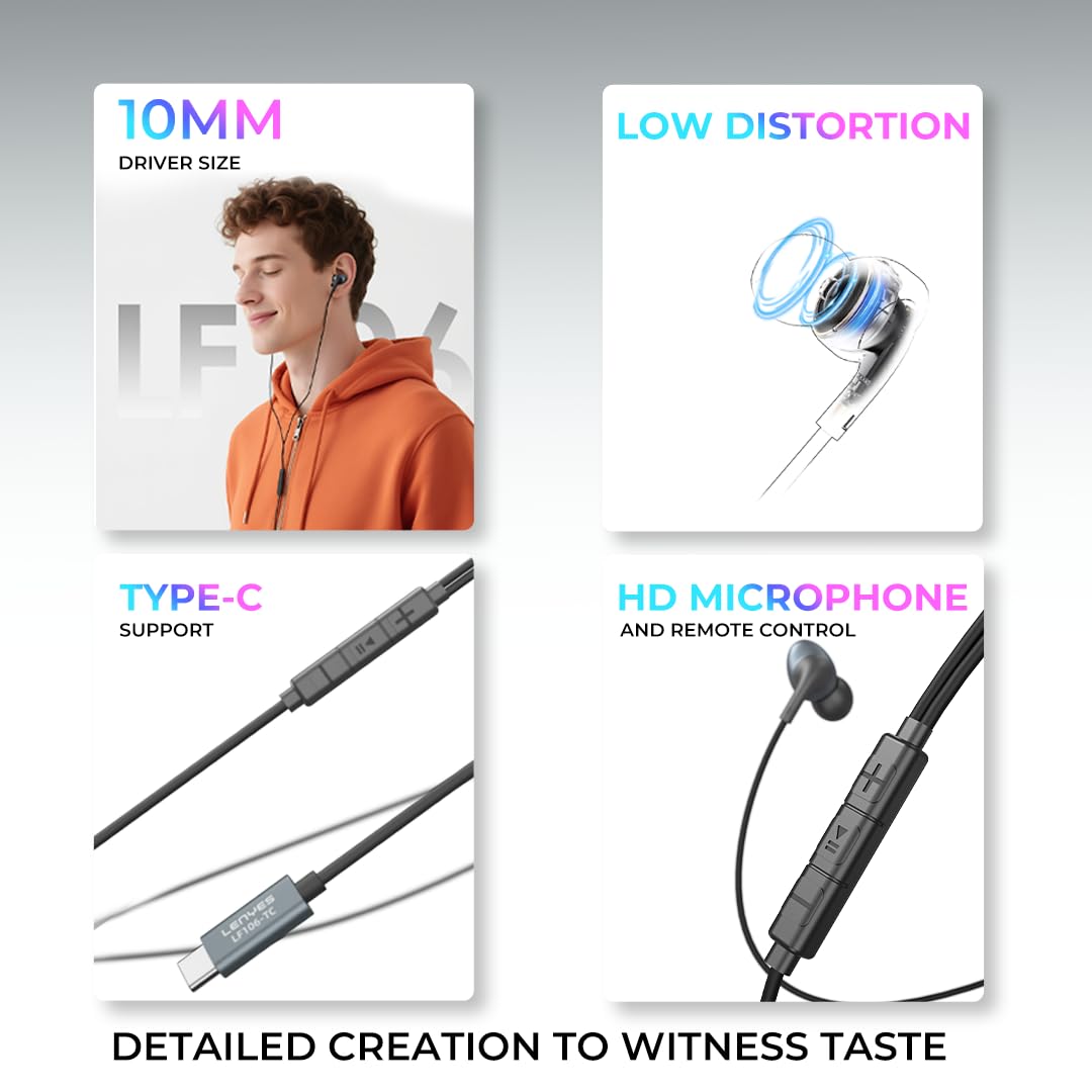 Lenyes Type-C 14mm HiFi Mic Wired Earphones LF106