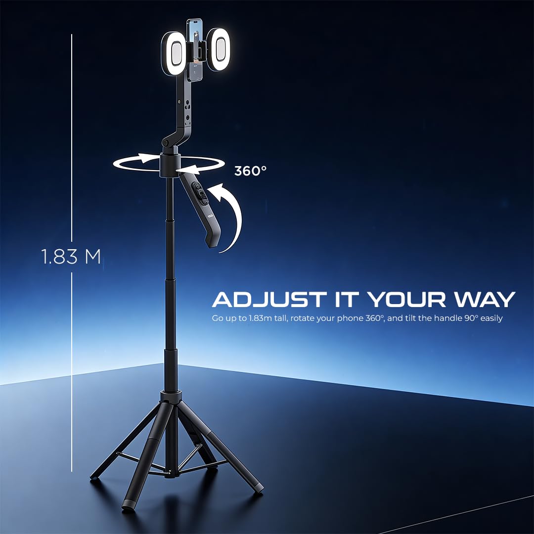 Lenyes 1.8m AI Face-Tracking Dual Ring Light Tripod LPH119