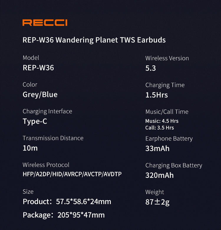 Recci Planet Wireless Earphone REP-W36