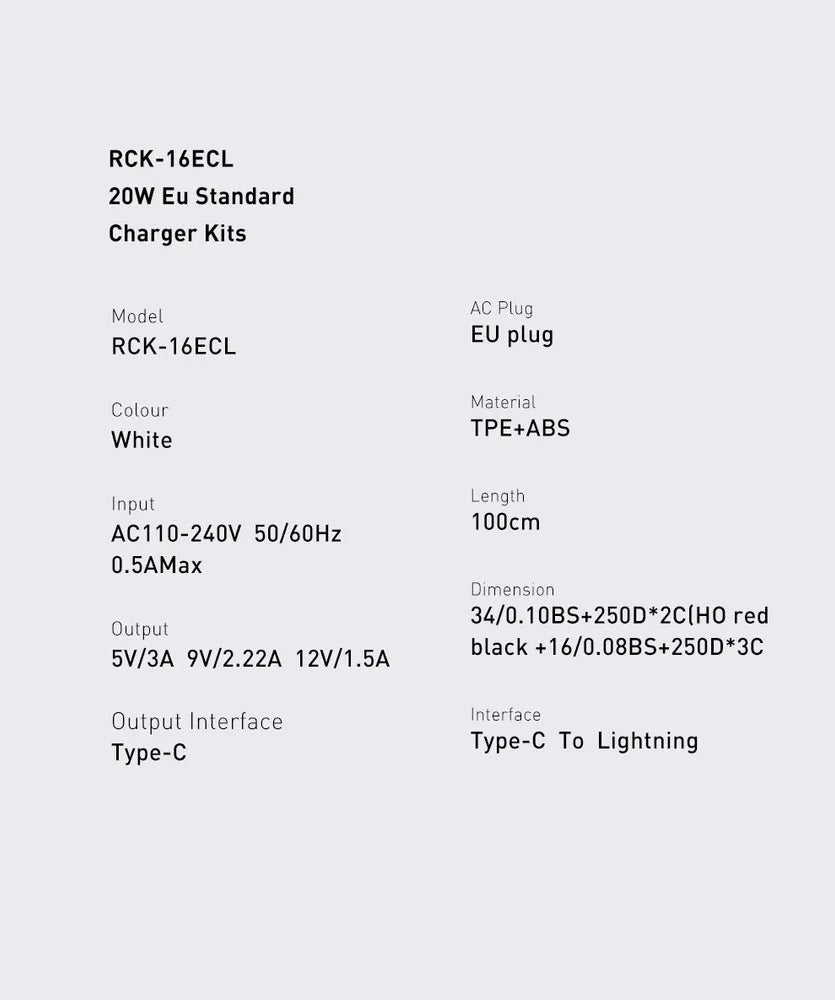 Recci Pd 20W Travel Charger USB-C RCK-16ECL