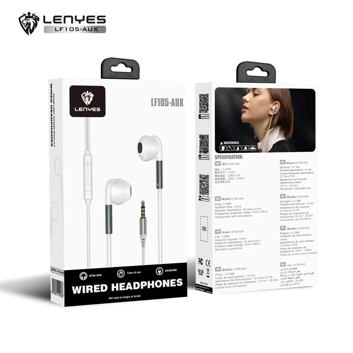 Lenyes 3.5mm AUX 14mm HiFi Mic Wired Earphones LF105