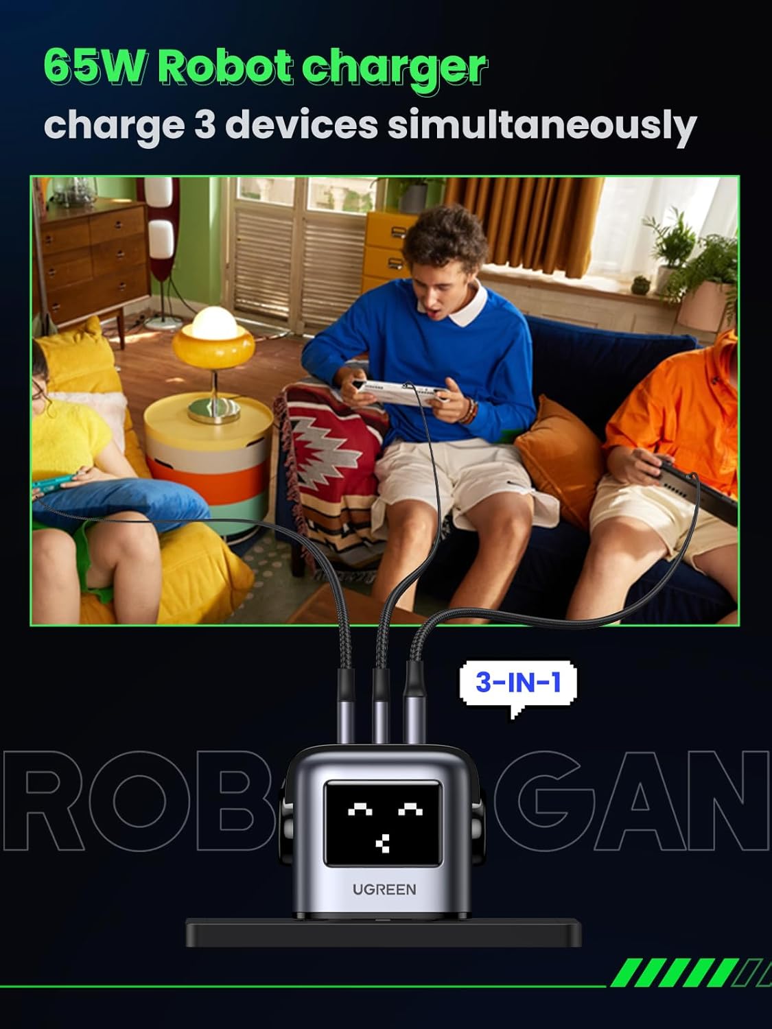 UGREEN 65W USB-C Fast Charger (3-Port) with LED Display