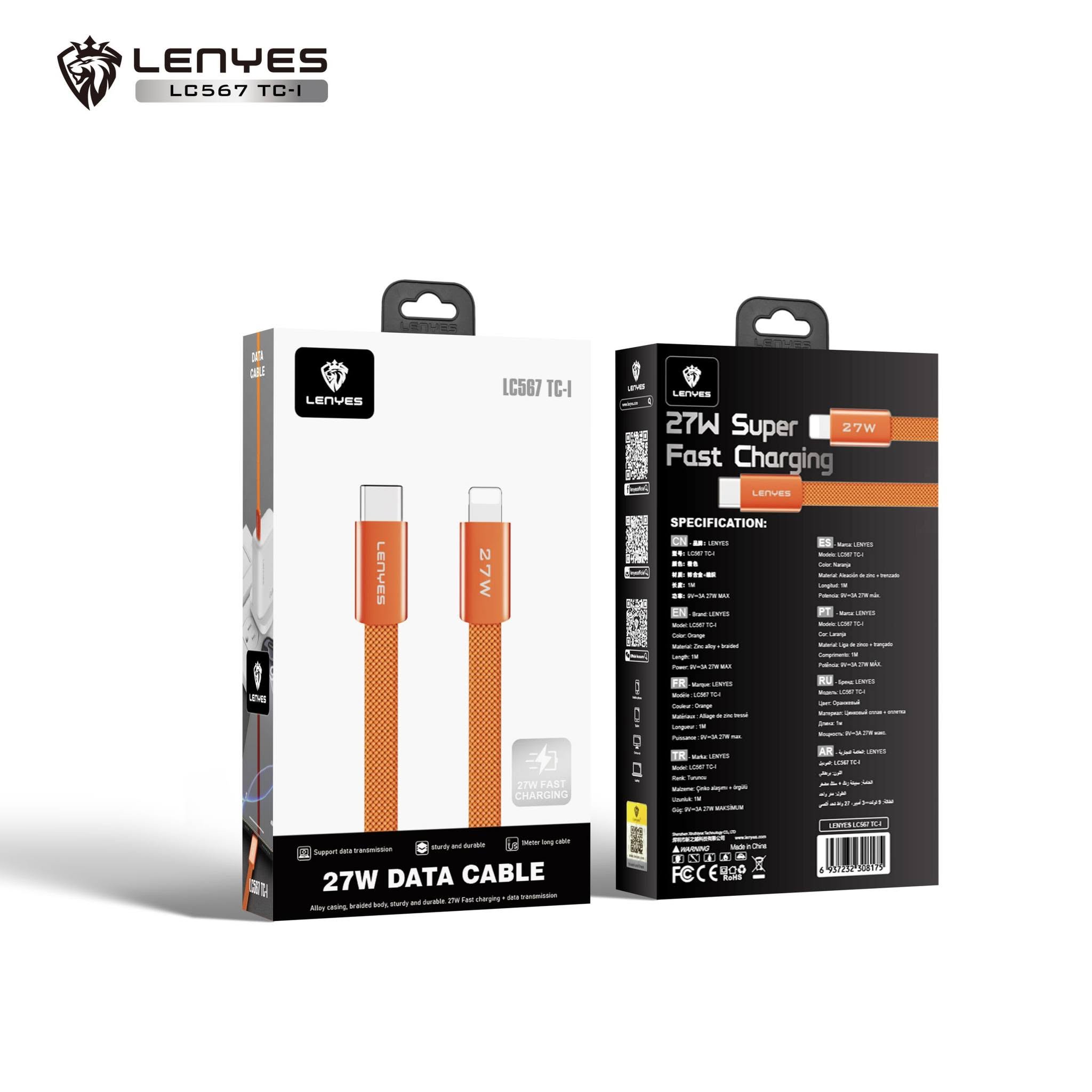 Lenyes Type-C to Lightning 27W Aluminum Alloy Fast Charging Data Cable LC567 TC-I