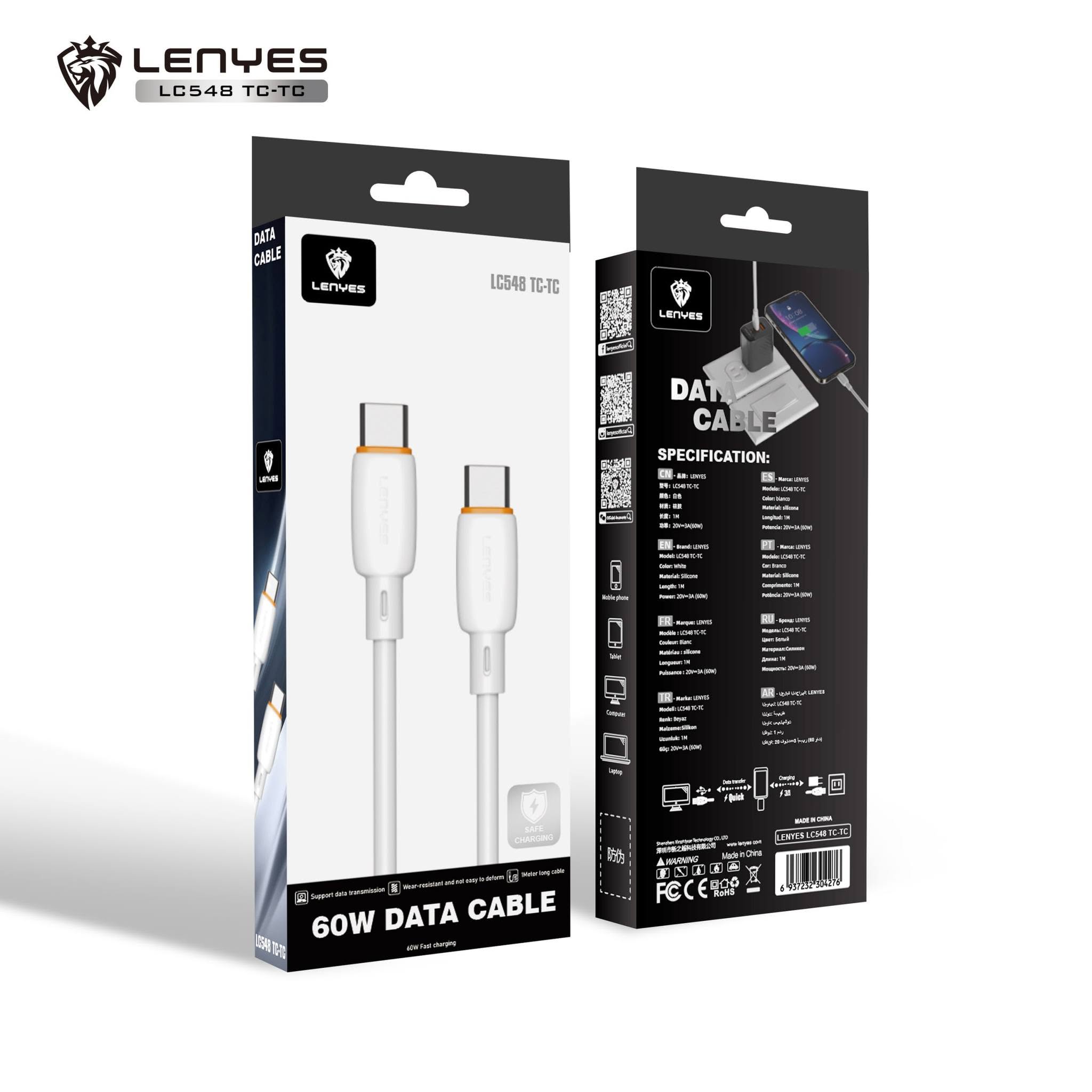 Lenyes Type-C to Type-C 60W Fast Charging Data Cable LC548 TCTC